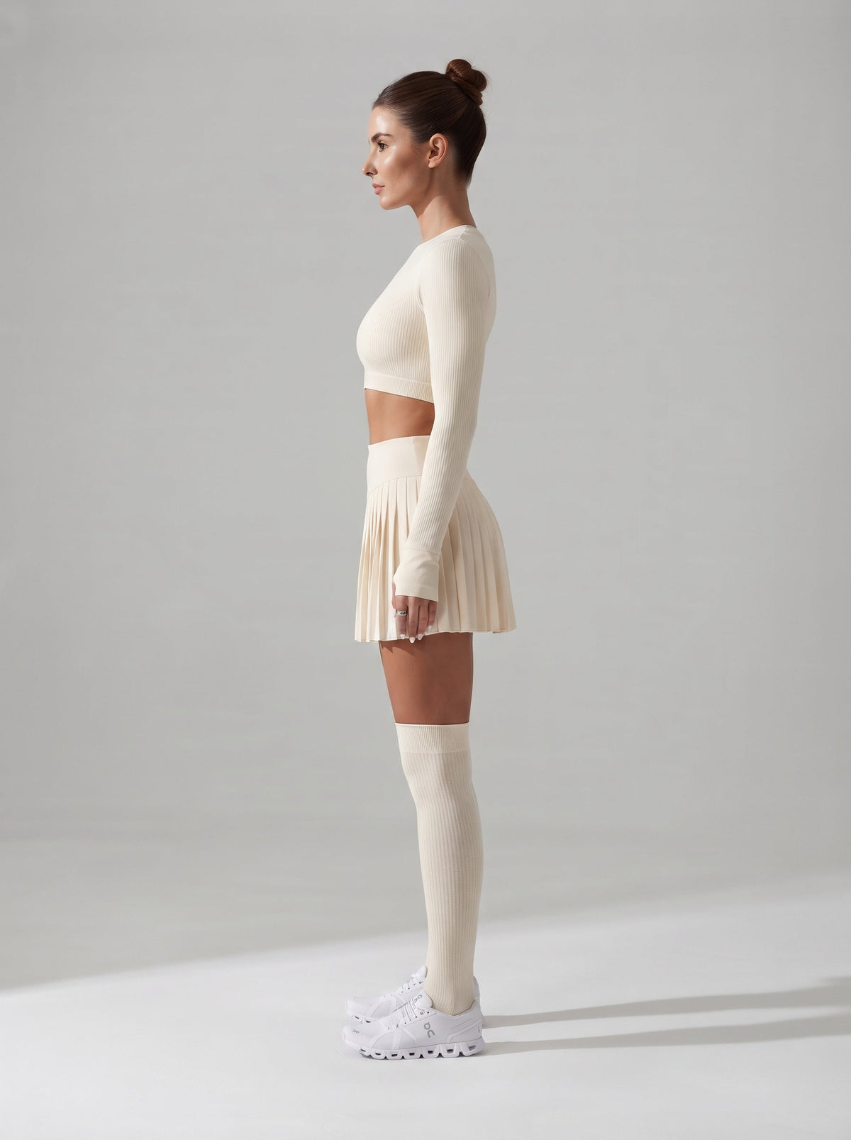 Women's Pleated Tennis Skirt with Built-In Shorts in White – photo 4