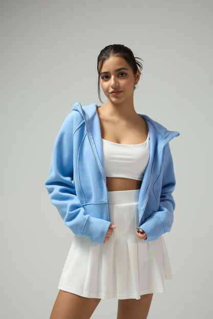 JOJO8-蓝色连帽衫白色百褶裙 - JOJO fashion