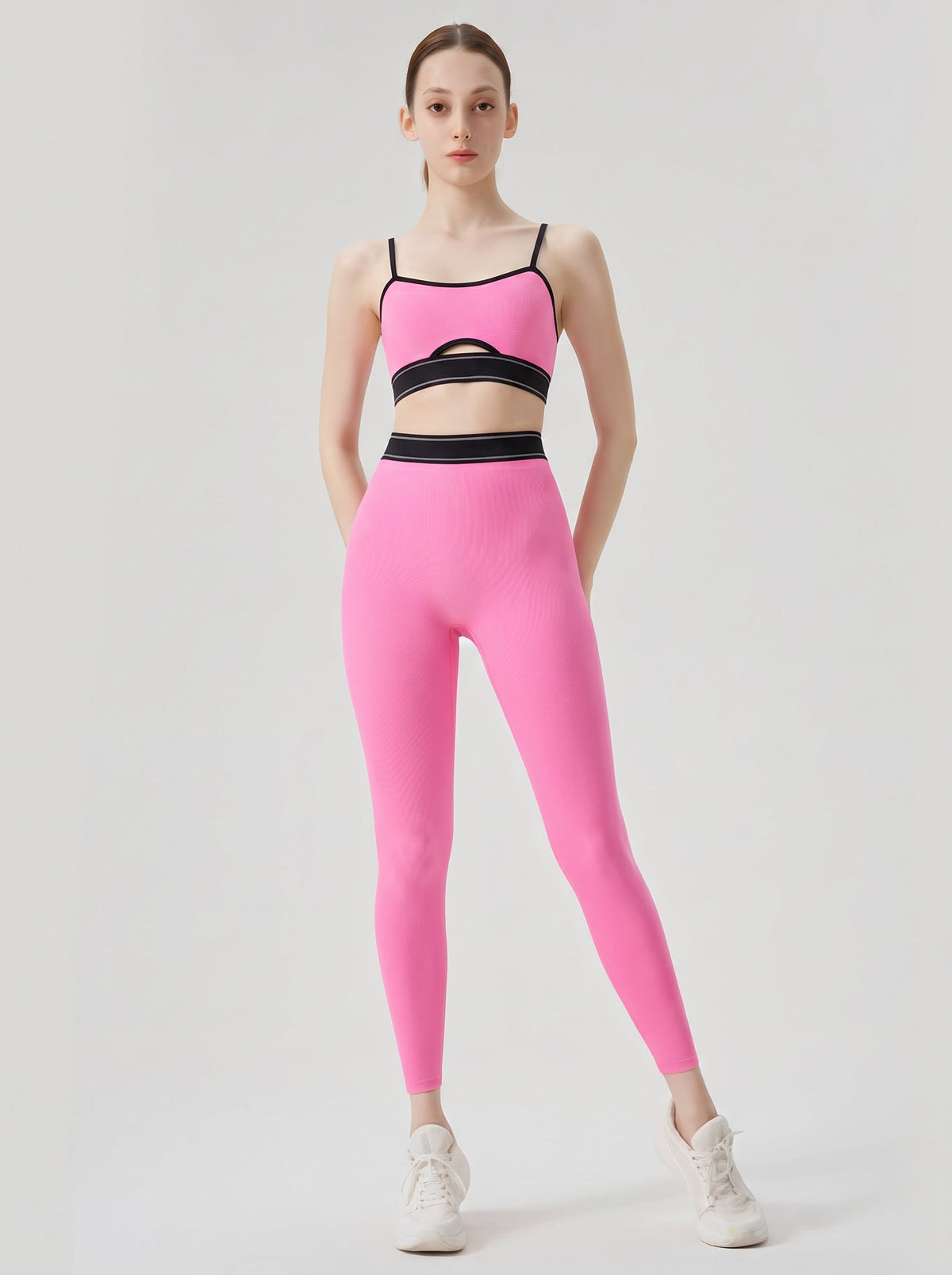 Women's High-Waist Leggings with Contour Waistband in Pink – photo 2