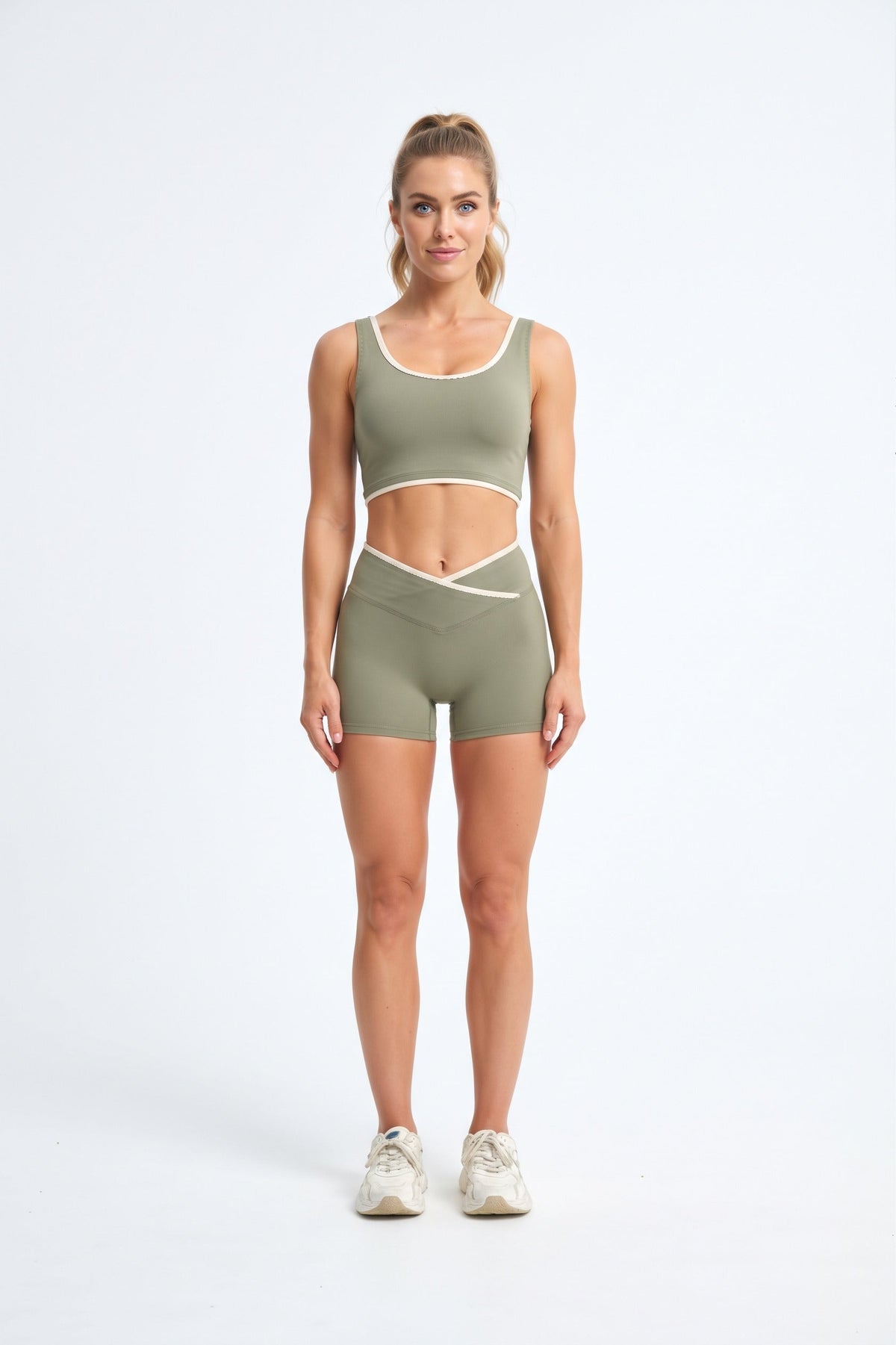 Women's Crossover Waist Biker Shorts in Green – photo 2