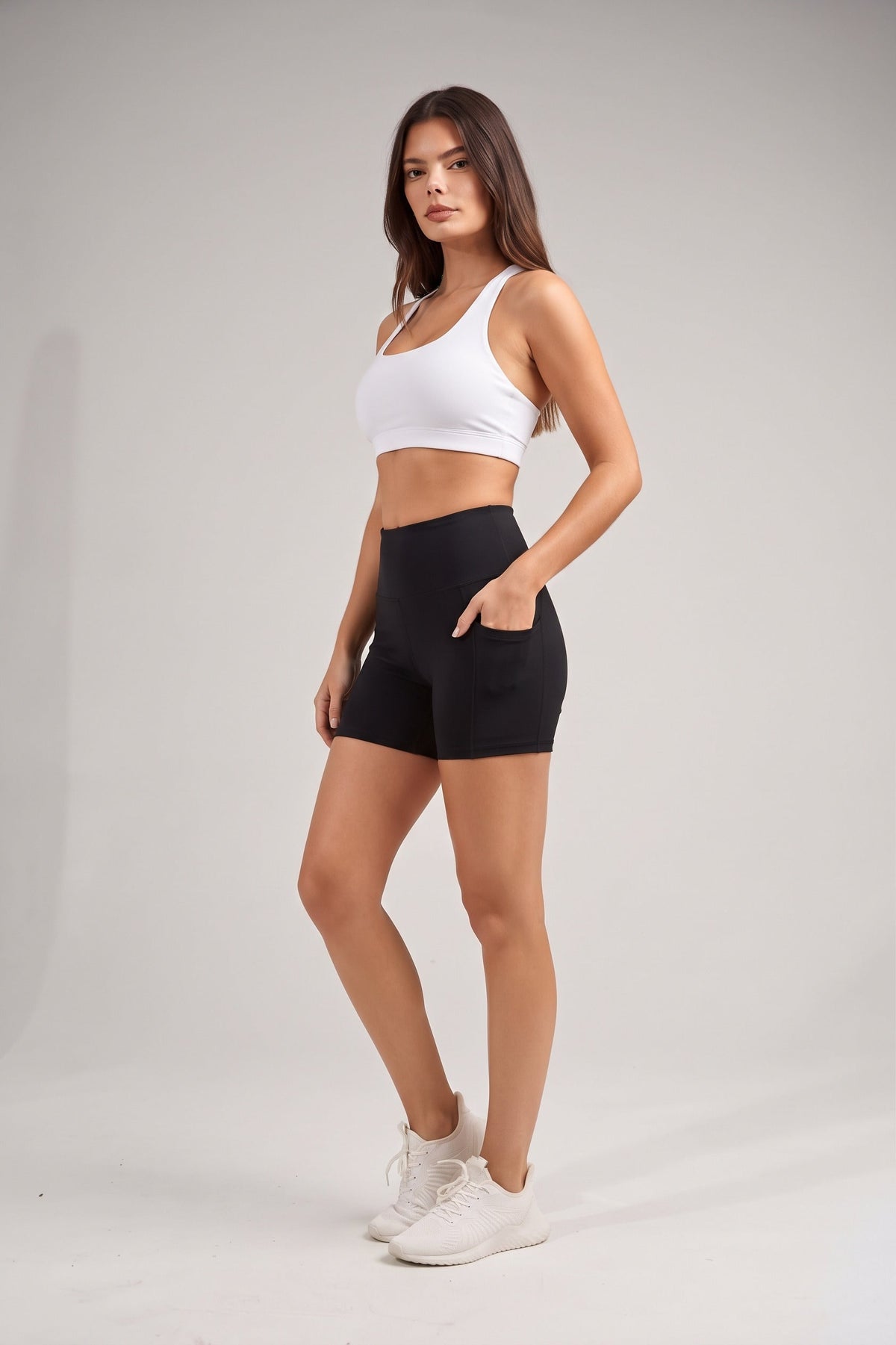 Women's High-Waist Biker Shorts with Pockets in Black – photo 3