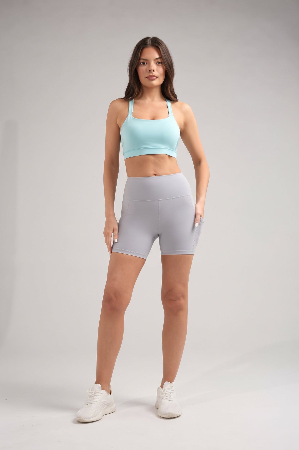 Women's High-Waist Biker Shorts with Pockets in Grey – photo 2