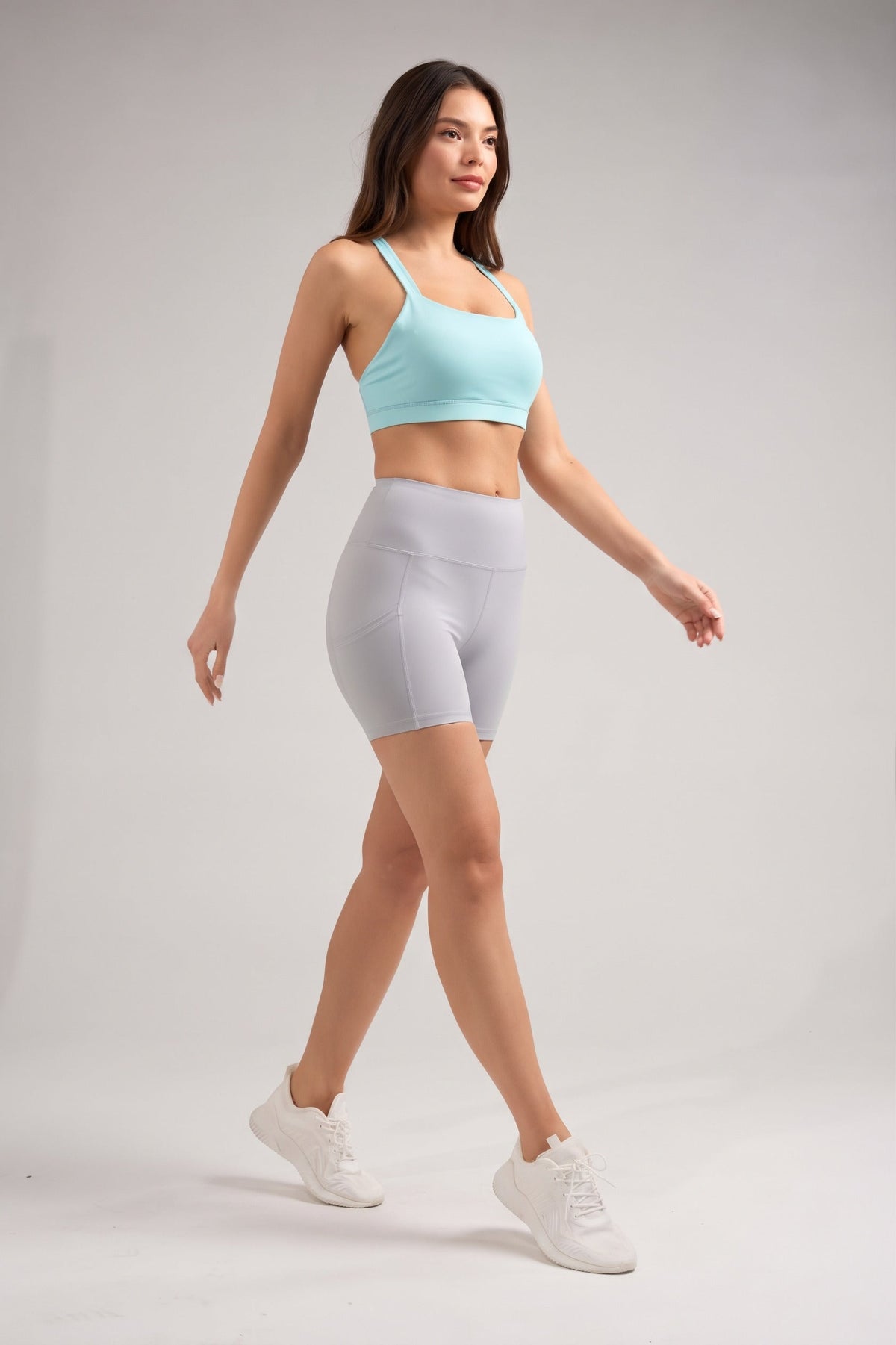 Women's High-Waist Biker Shorts with Pockets in Grey – photo 3