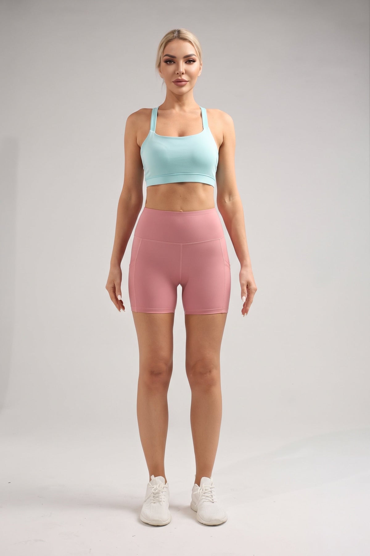 Women's High-Waist Biker Shorts with Pockets in Pink – photo 2