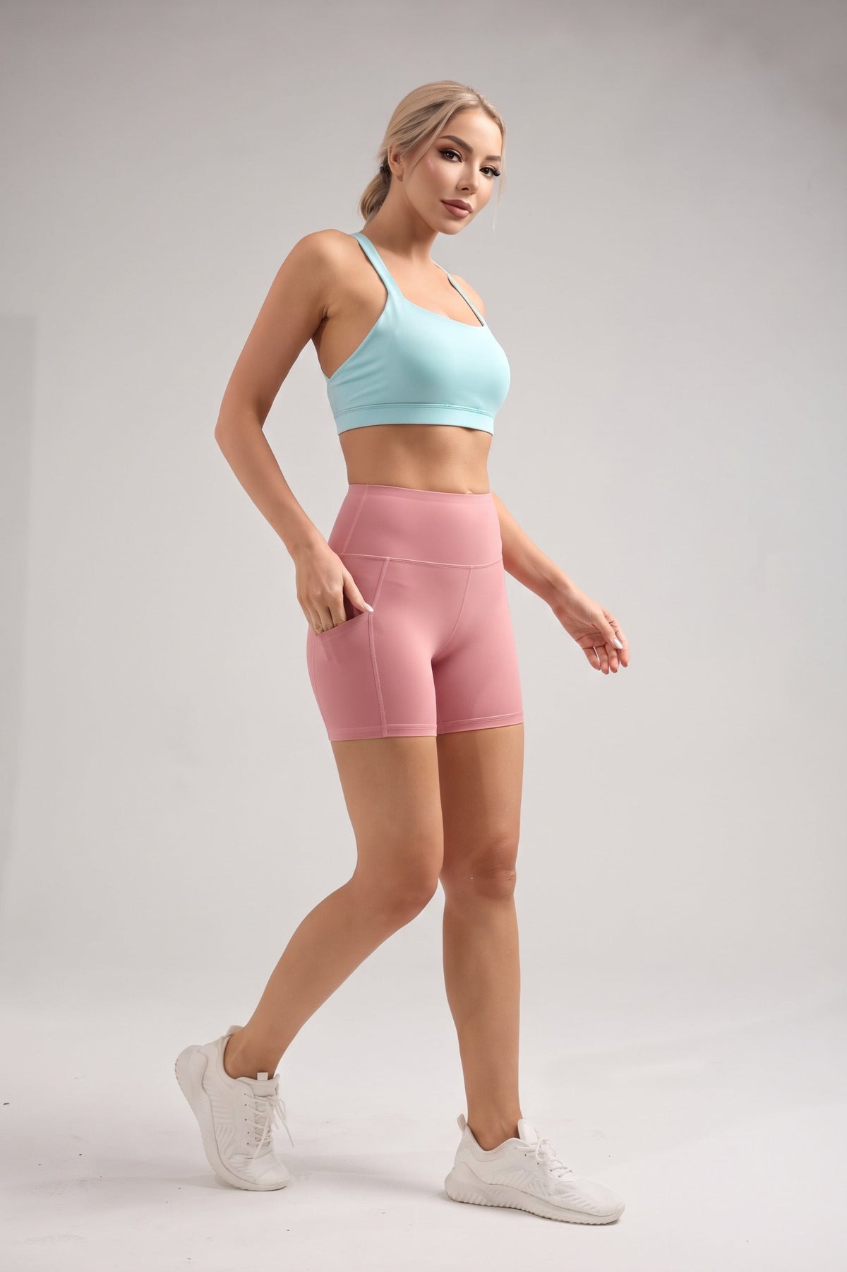 Women's High-Waist Biker Shorts with Pockets in Pink – photo 3