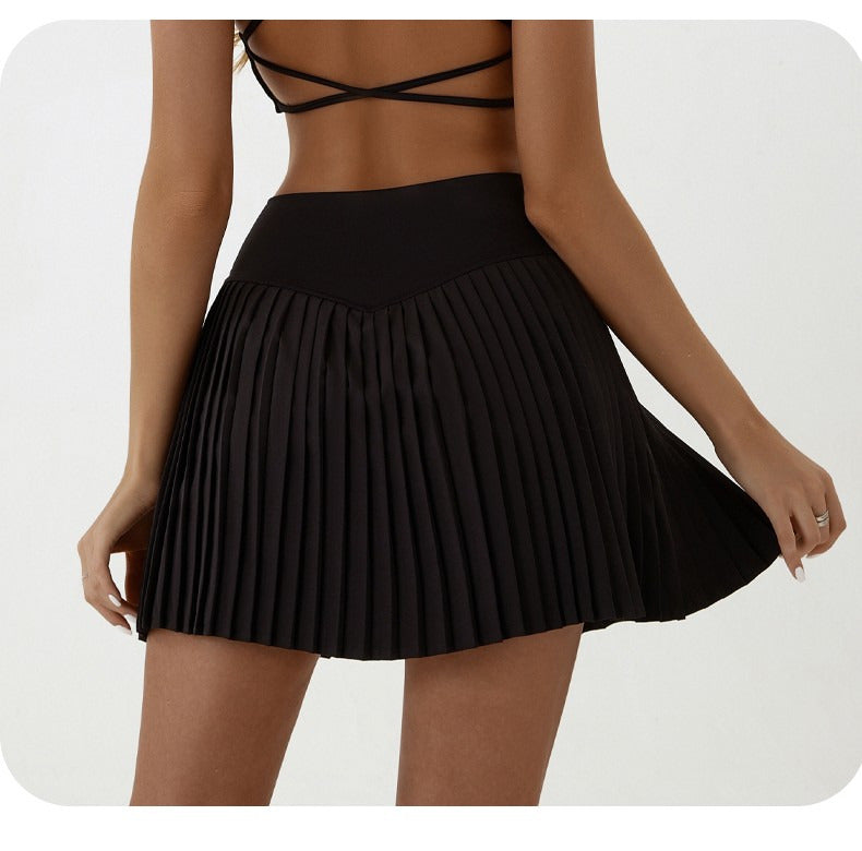 Women's Pleated Tennis Skirt with Built-In Shorts in Black – photo 5