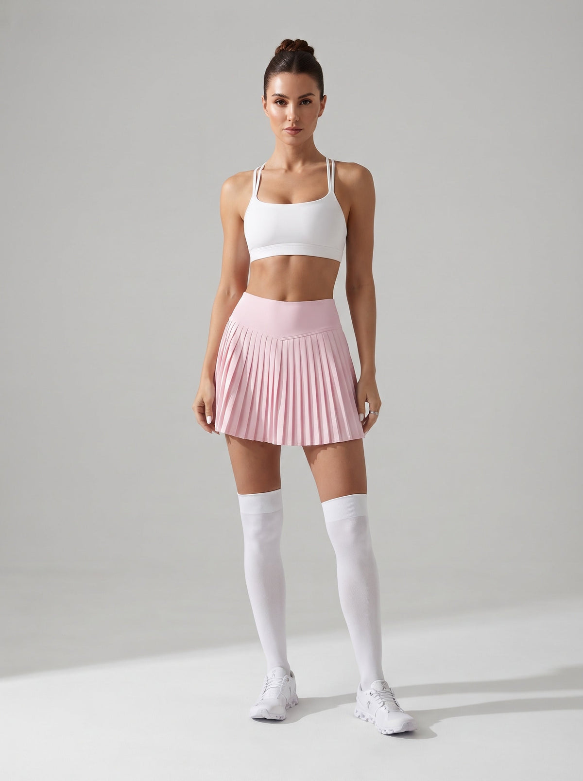Women's Pleated Tennis Skirt with Built-In Shorts in Pink – photo 2