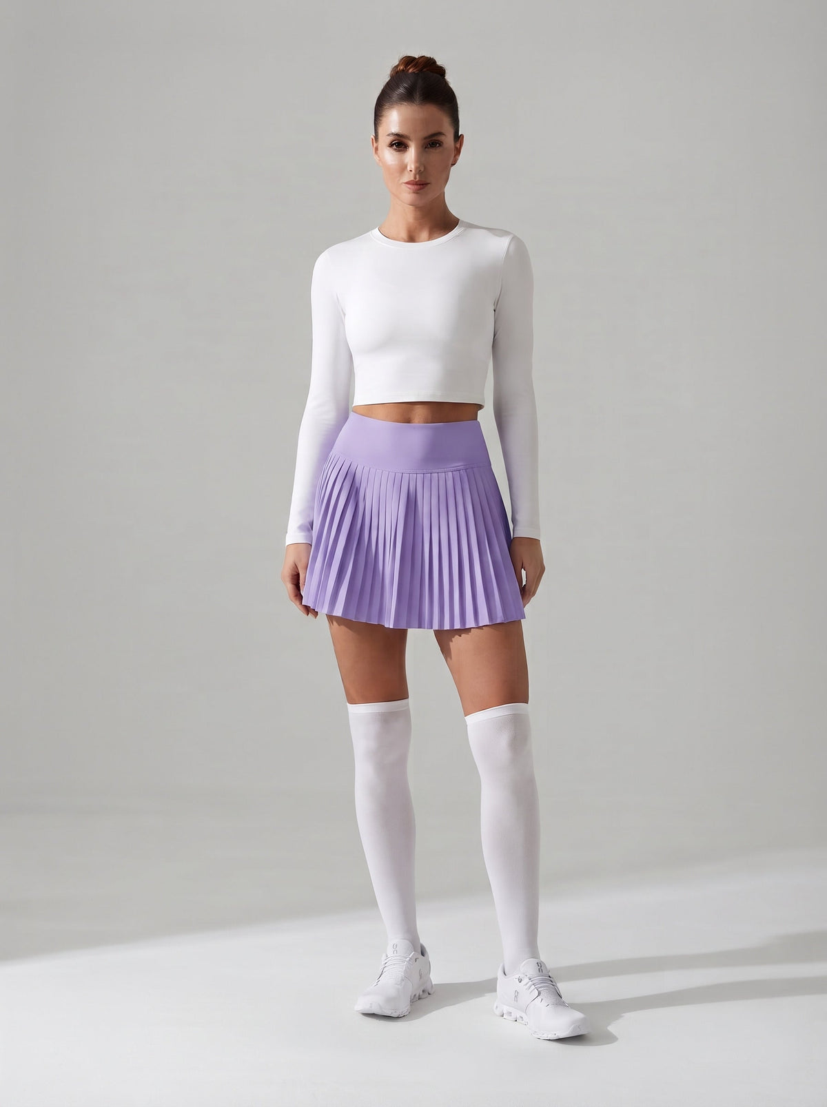 Women's Pleated Tennis Skirt with Built-In Shorts in Purple
