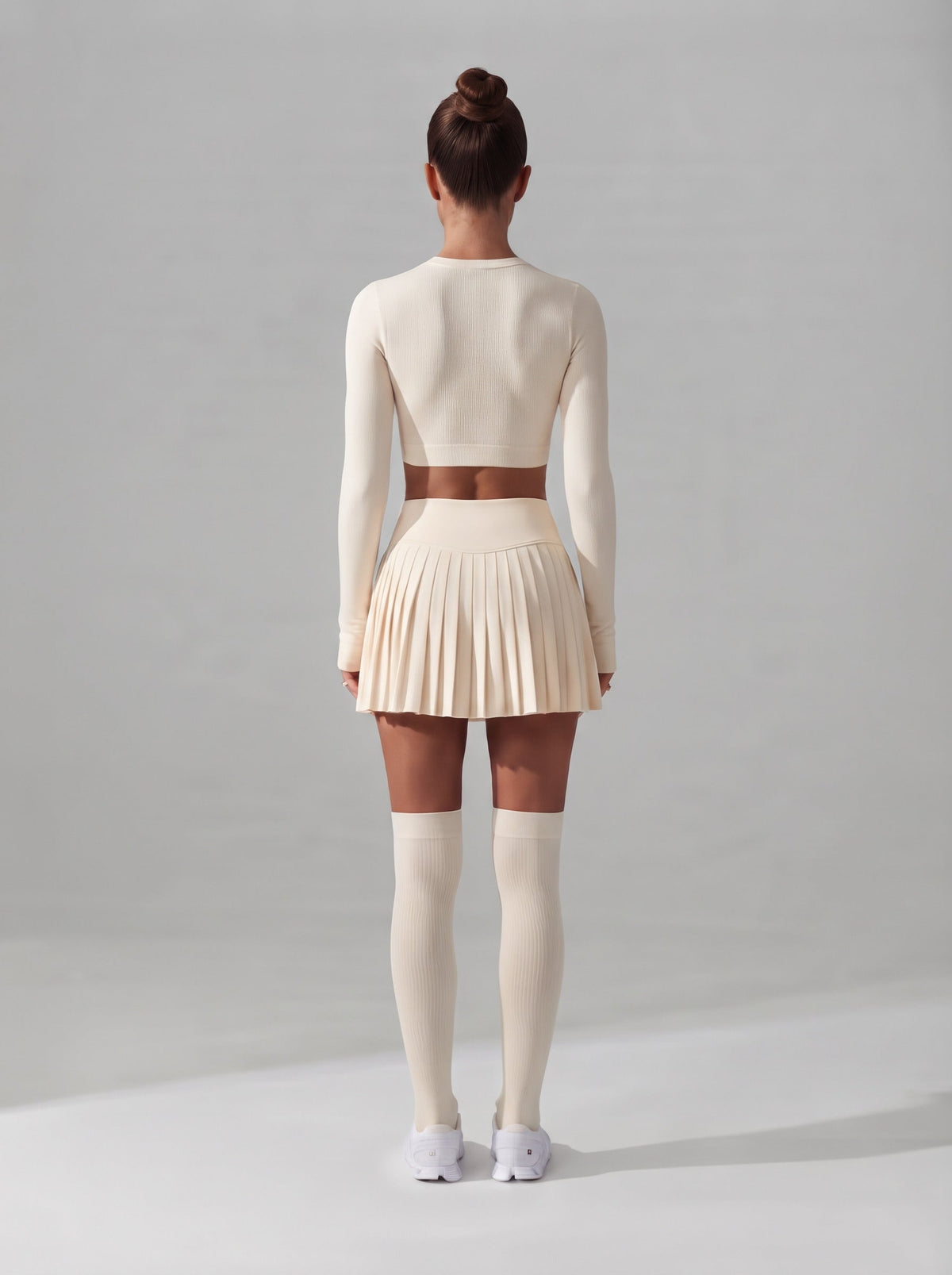 Women's Pleated Tennis Skirt with Built-In Shorts in White – photo 3