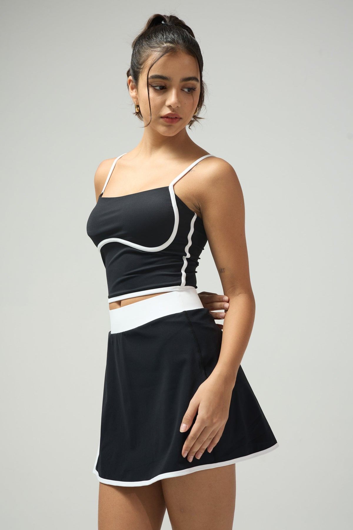 Women's Wrap Tennis Skort with Contrast Trim in Black – photo 5