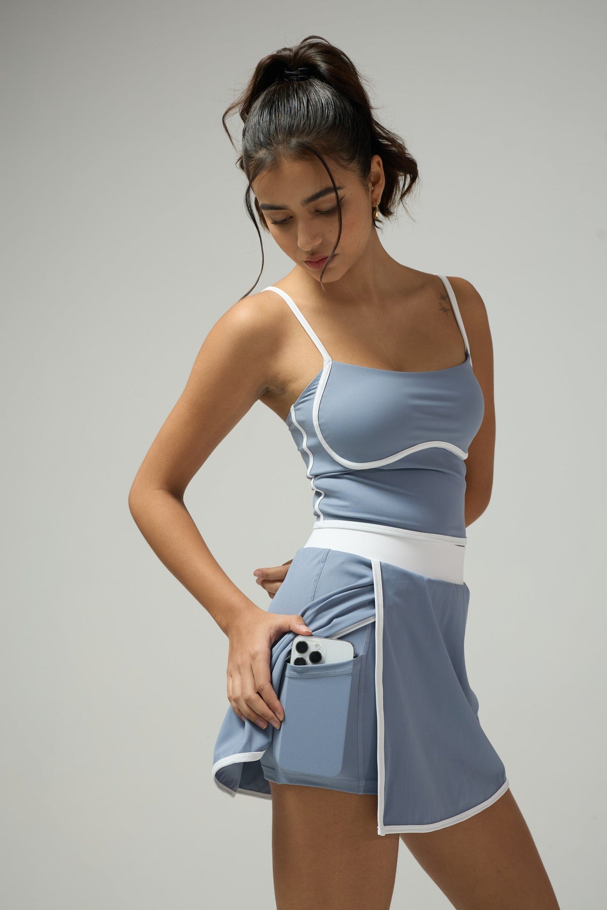 Women's Wrap Tennis Skort with Contrast Trim in Blue – photo 6
