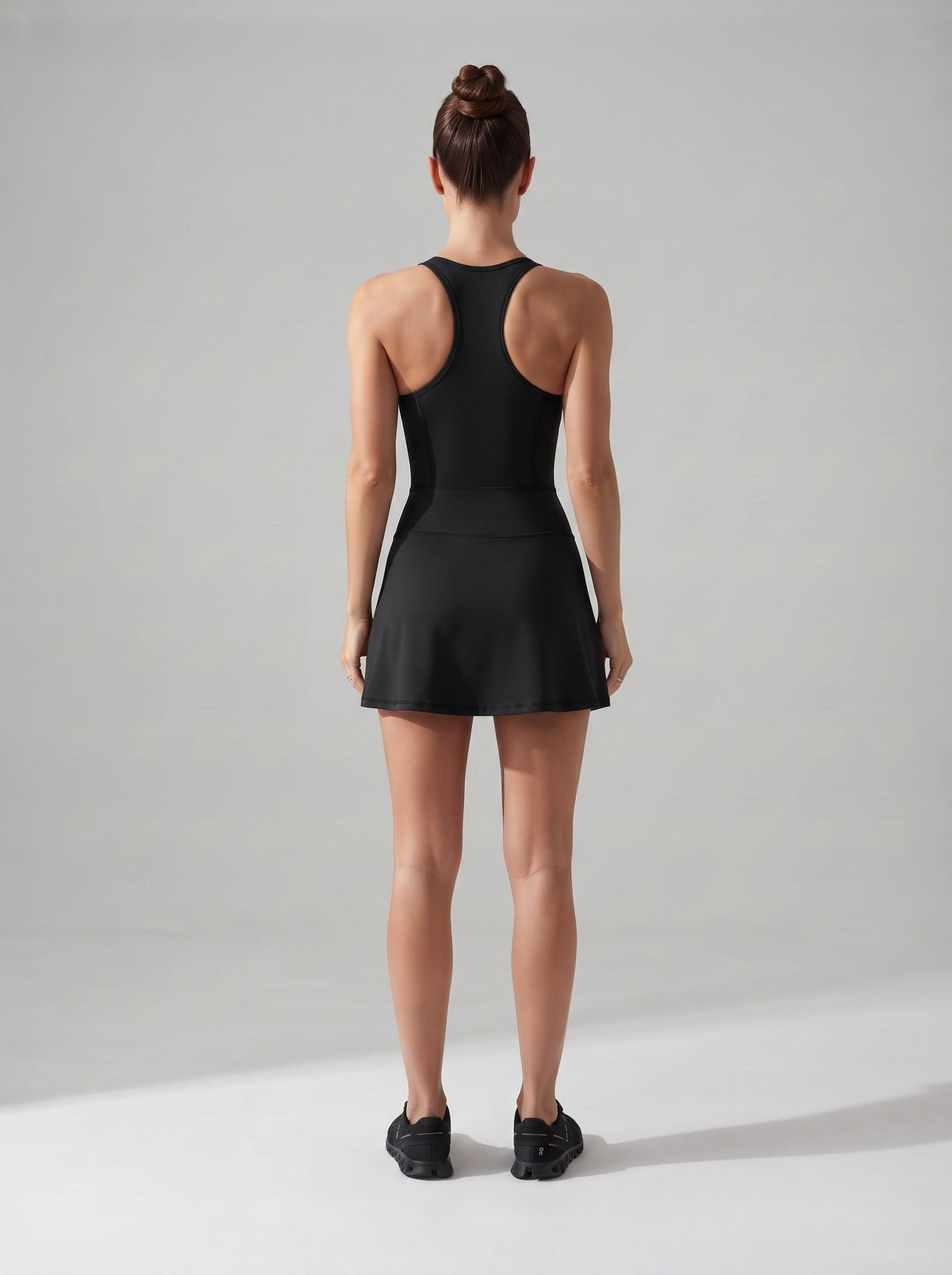Women's Zip-Front Tennis Dress with Built-In Shorts in Black – photo 3