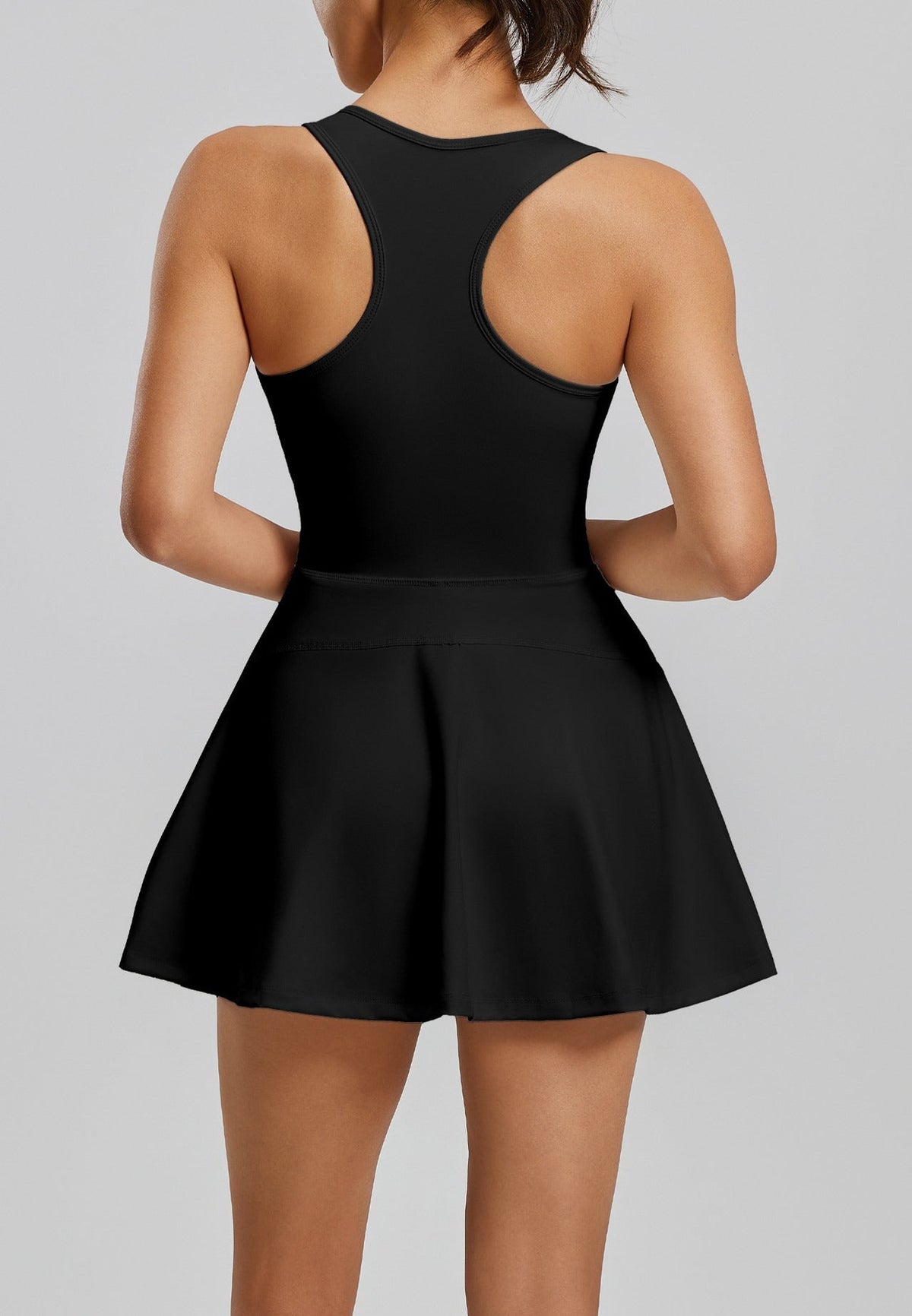 Women's Zip-Front Tennis Dress with Built-In Shorts in Black – photo 5