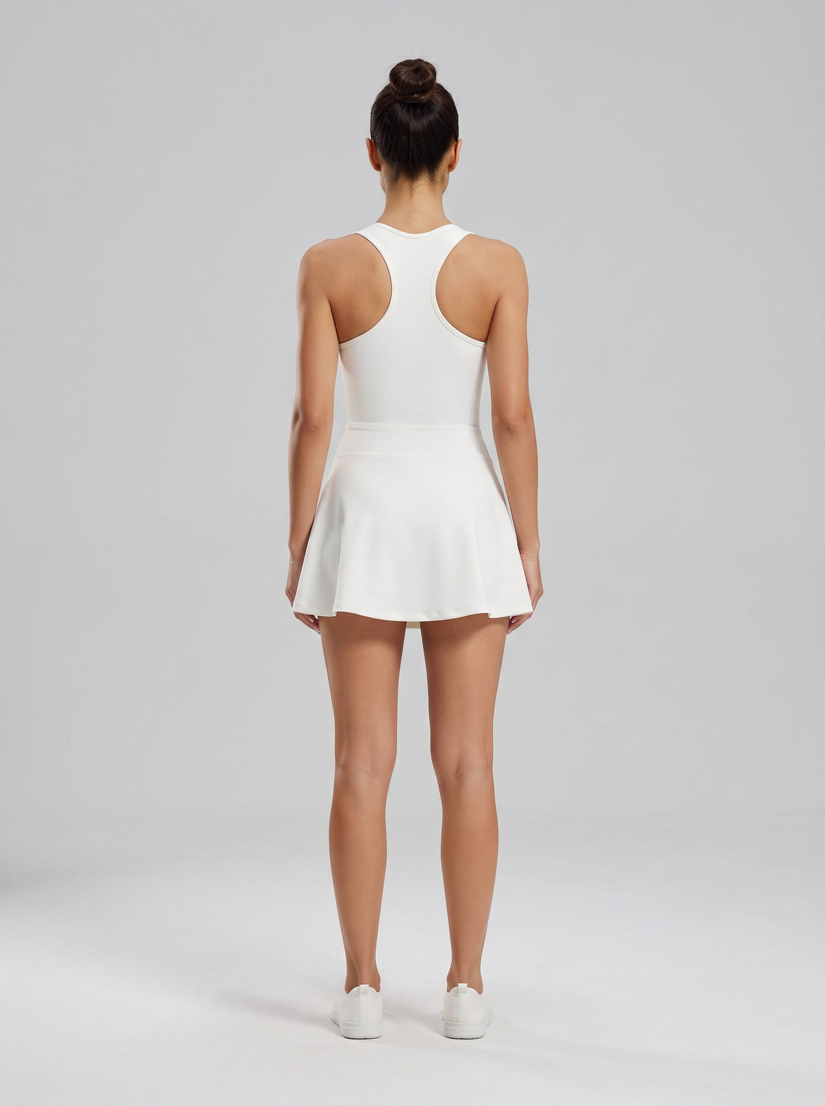 Women's Zip-Front Tennis Dress with Built-In Shorts in White – photo 3