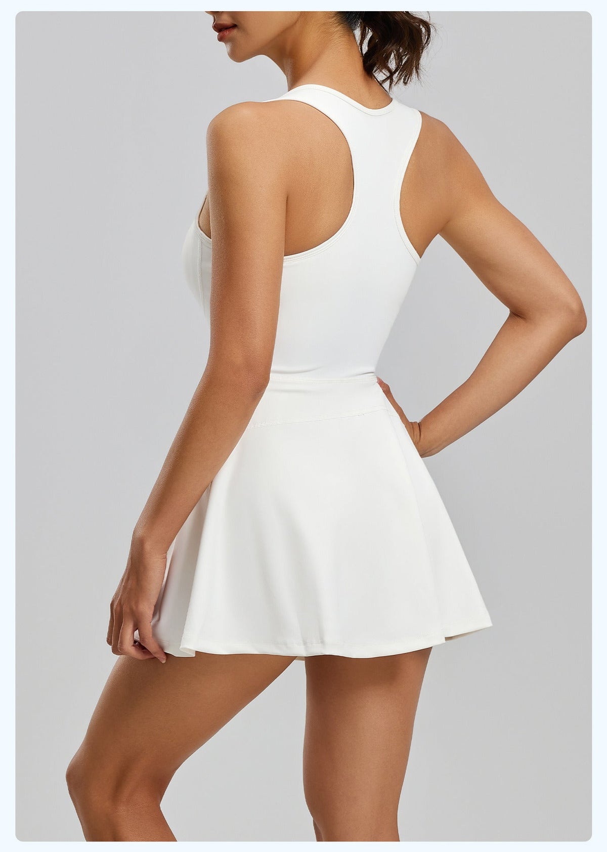 Women's Zip-Front Tennis Dress with Built-In Shorts in White – photo 5