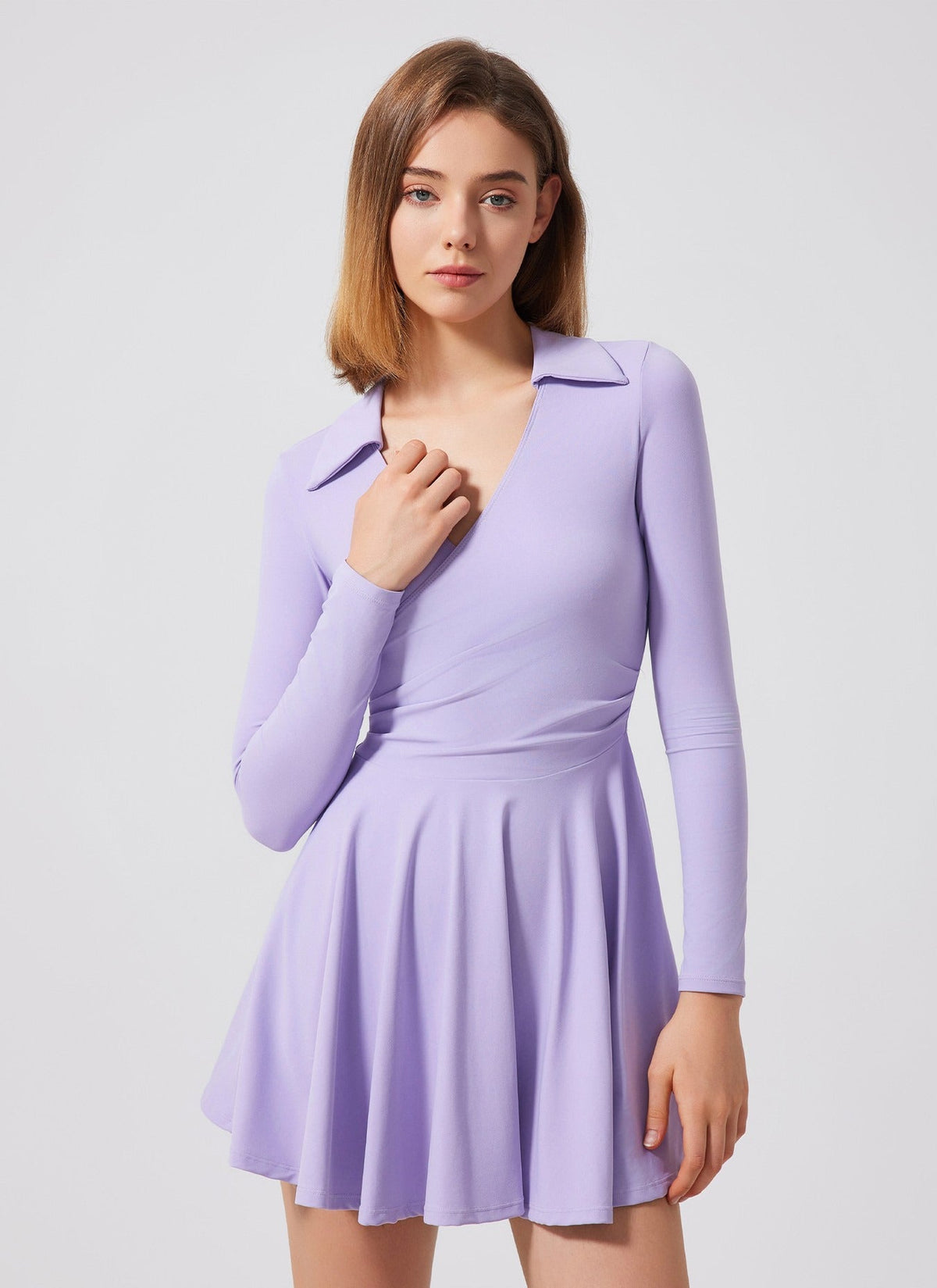 Women's Long Sleeve Wrap Tennis Dress in Lavender – photo 4