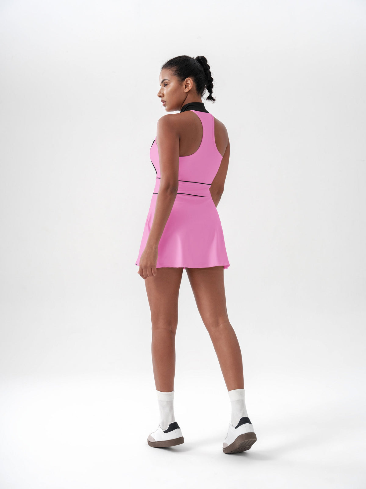 Women's Halter Zip Tennis Dress with Contrast Trim in Pink – photo 3