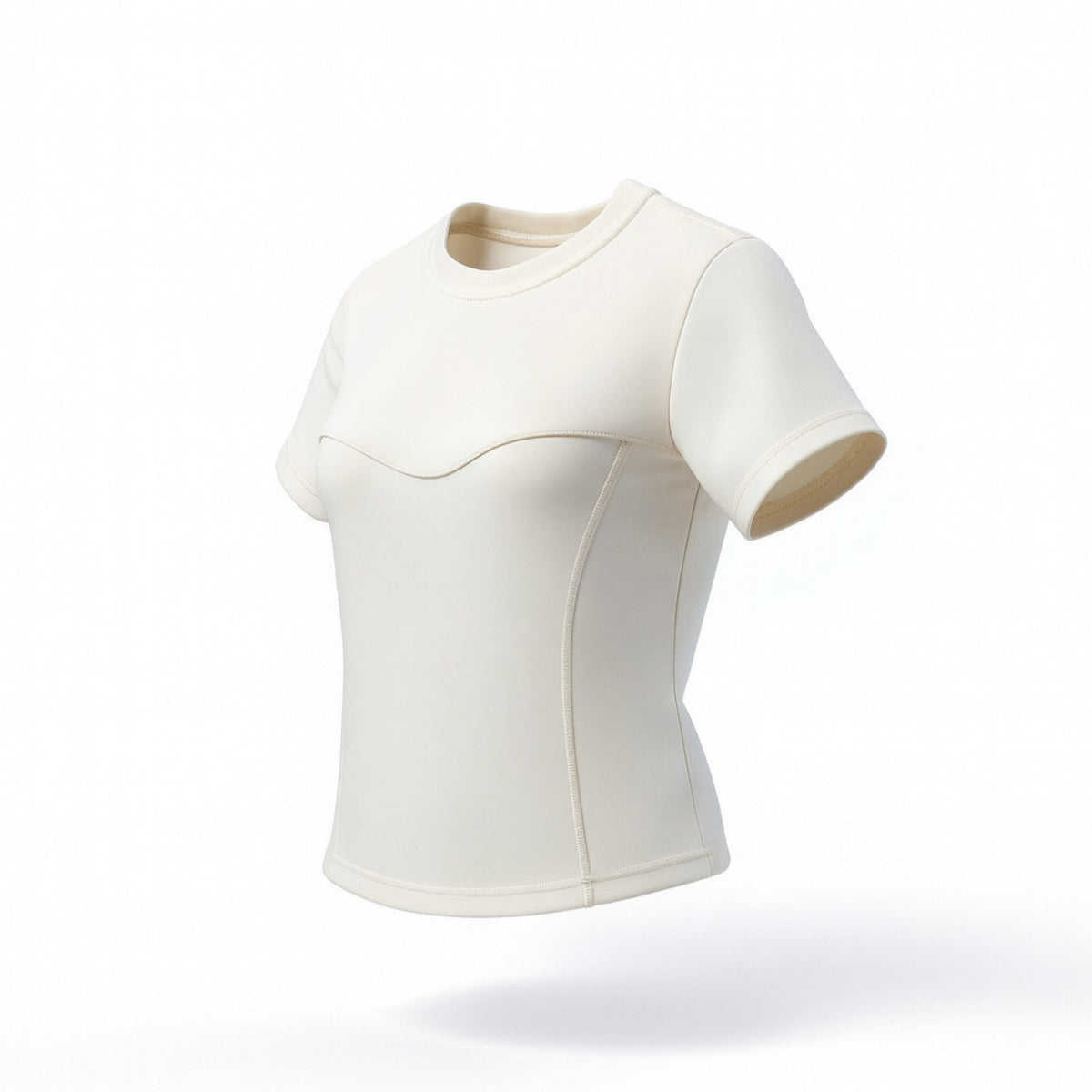Women's Fitted Seamed Short Sleeve Yoga Tee in Ivory – photo 3