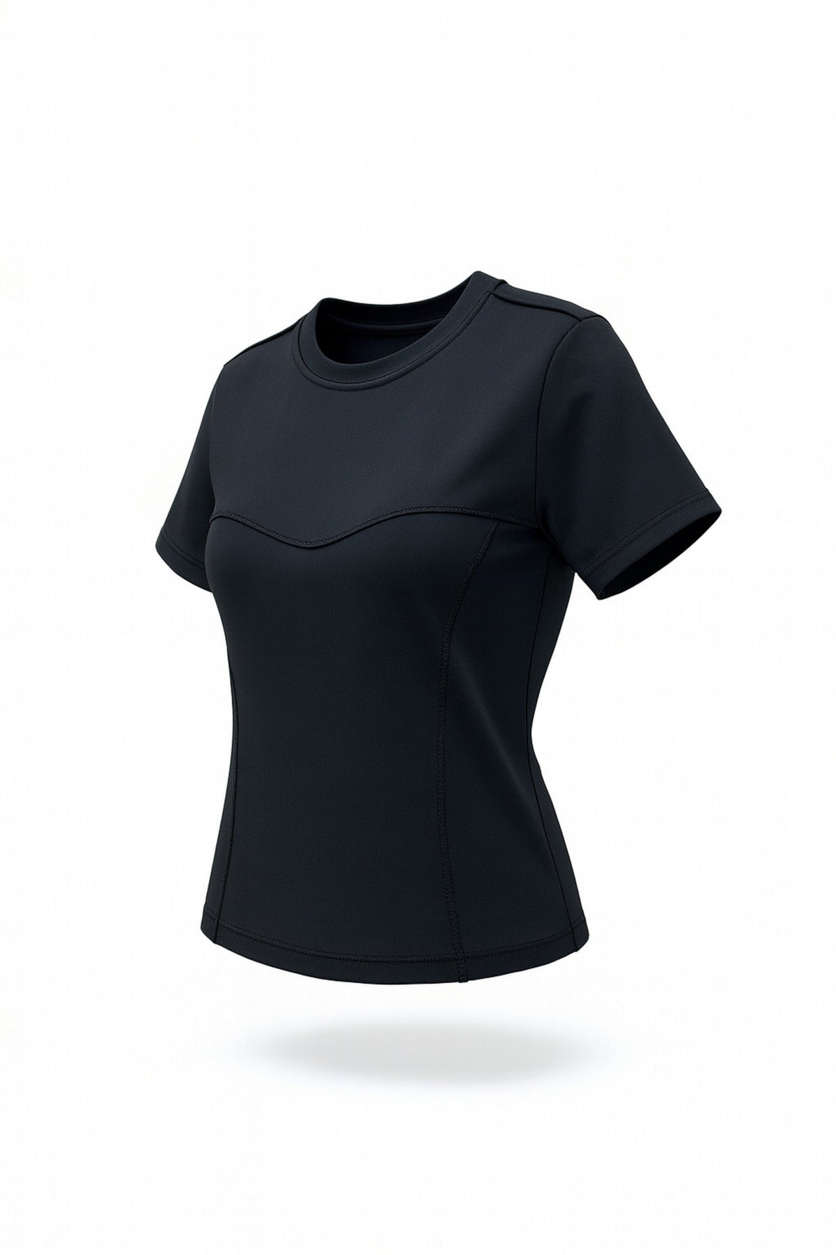 Women's Fitted Seamed Short Sleeve Yoga Tee in Black – photo 3