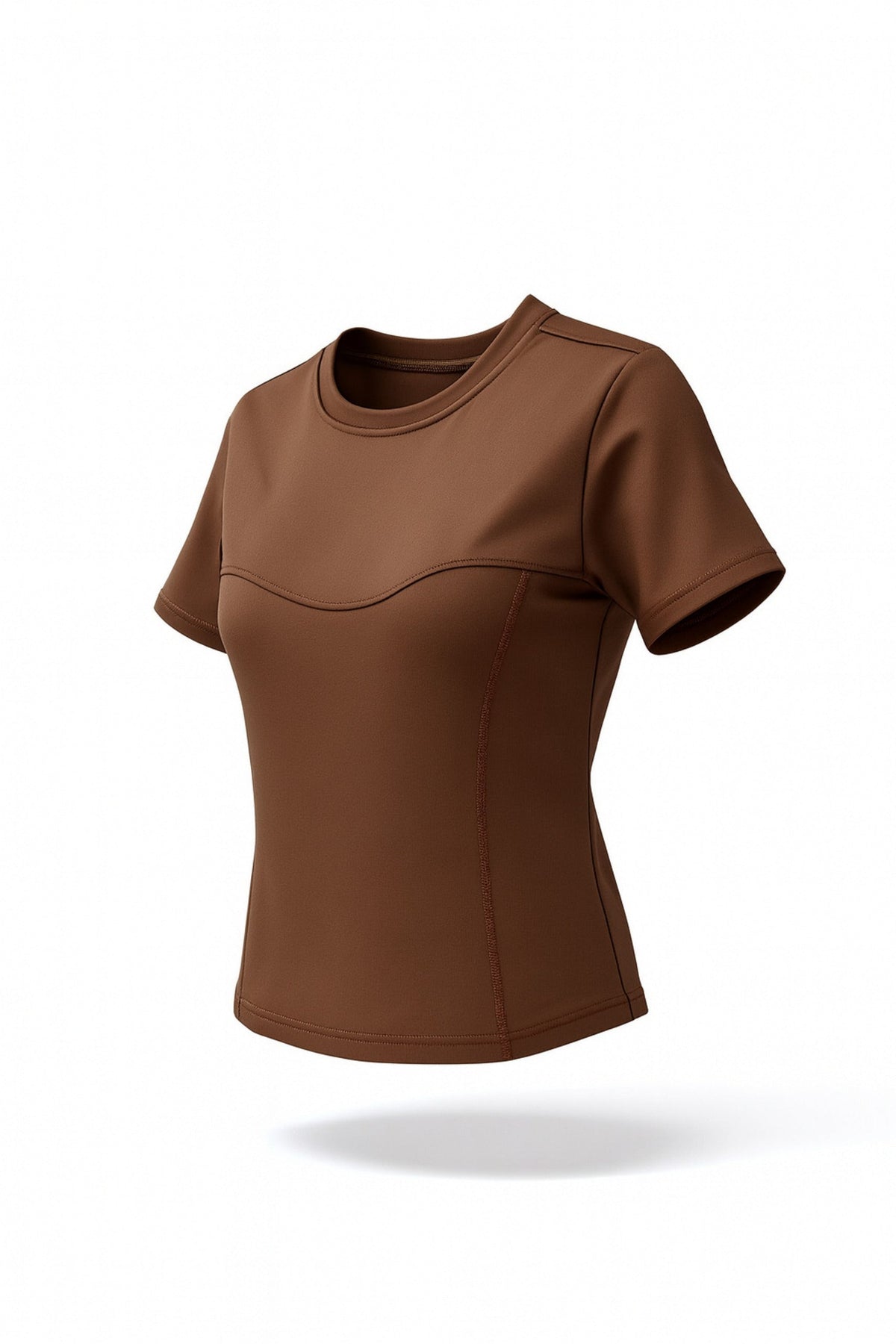 Women's Fitted Seamed Short Sleeve Yoga Tee in Terracotta – photo 2