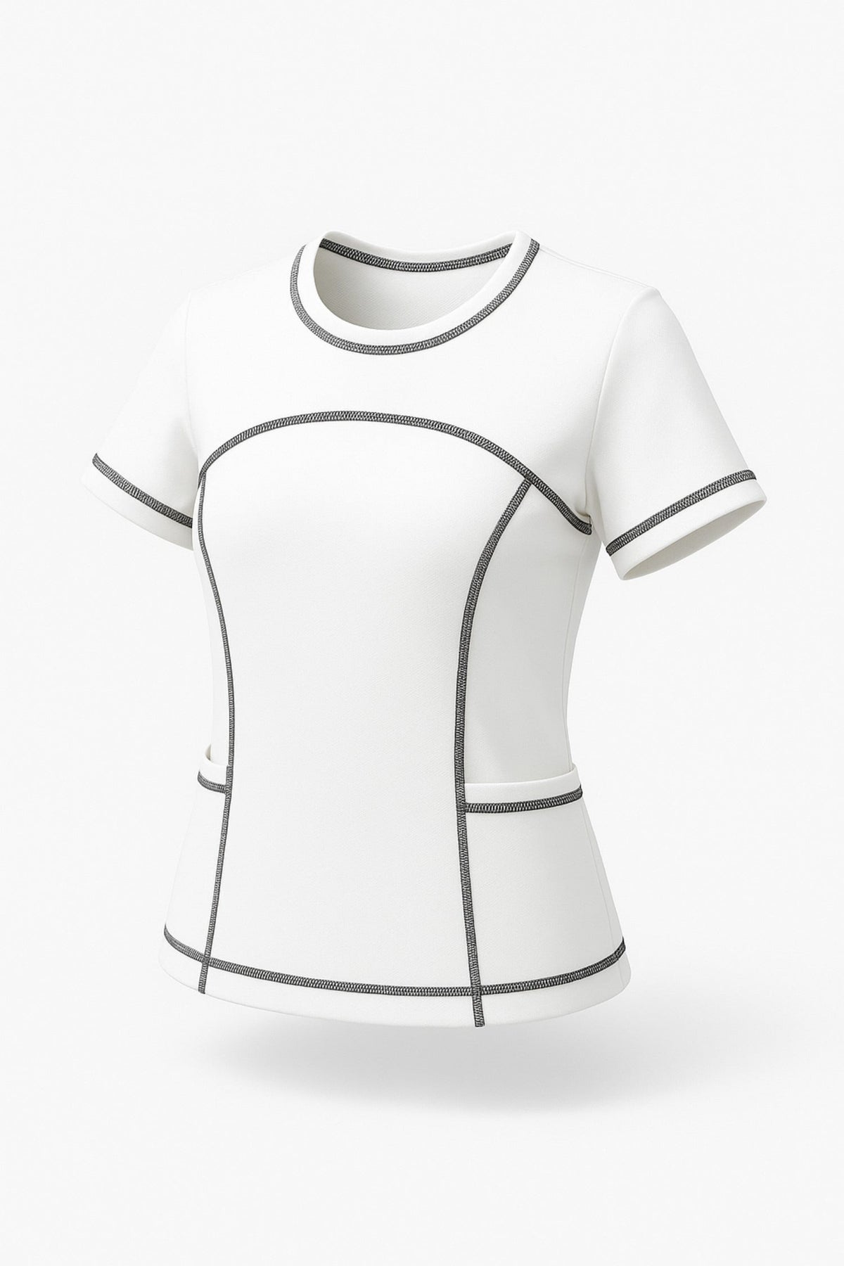 Women's Contrast Stitch Fitted Short Sleeve Tee in Ivory – photo 3