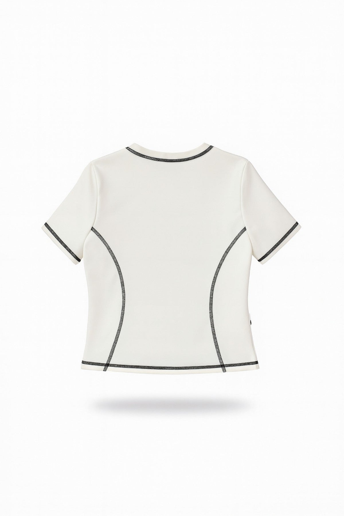 Women's Contrast Stitch Fitted Short Sleeve Tee in Ivory – photo 4