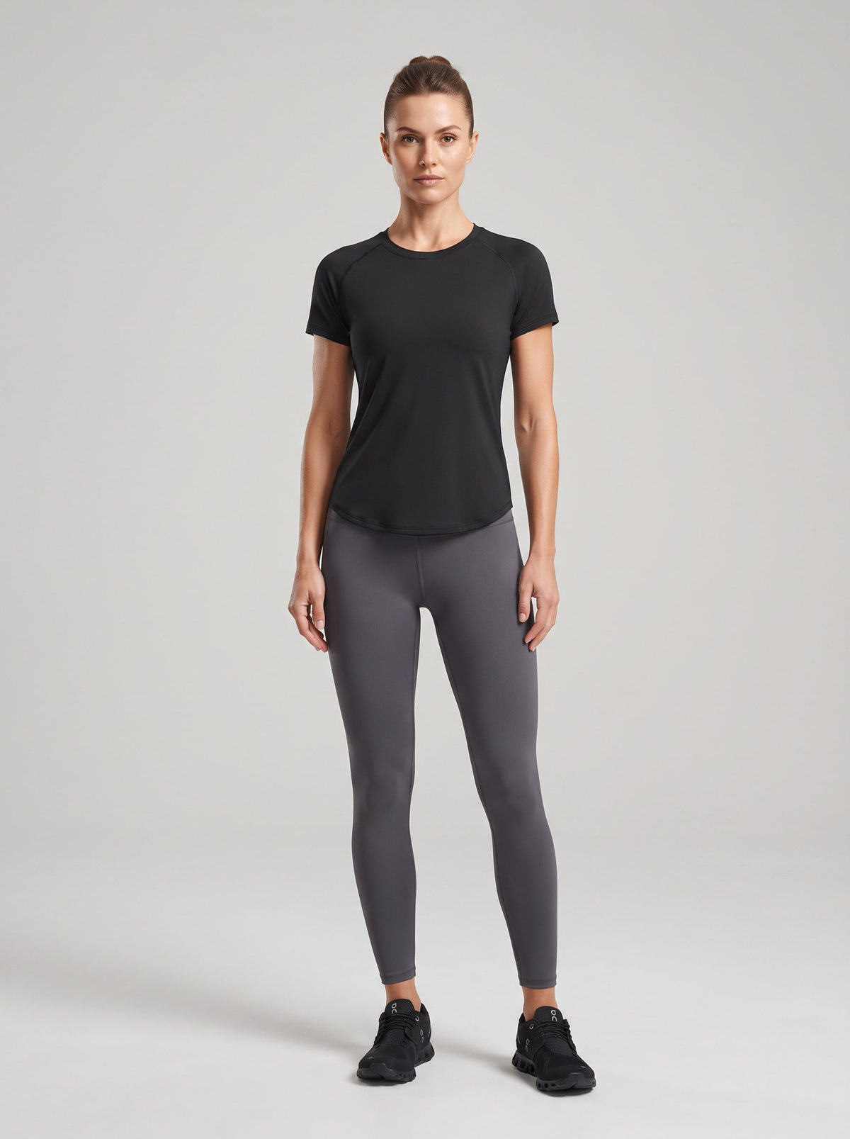 Women's Curved Hem Short Sleeve Performance Tee in Black – photo 2